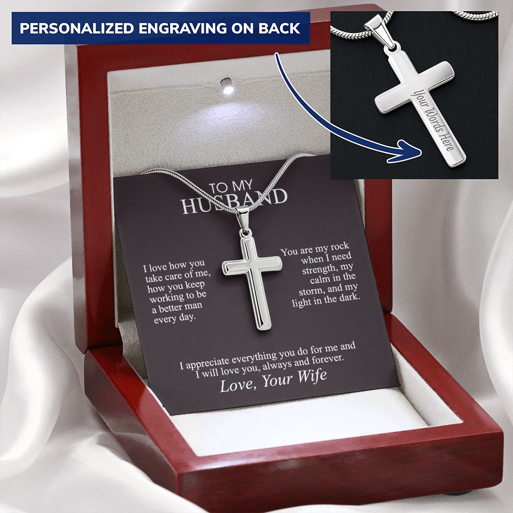 To My Husband Cross Necklace Gift From Wife, Soulmate Personalized Engraved Cross Necklace Gift For Husband, Jewelry Gift For Men, Mans Gift Necklace For Him, Husband And Wife Cross Necklace Gift Personalized Cross Necklace 2222
