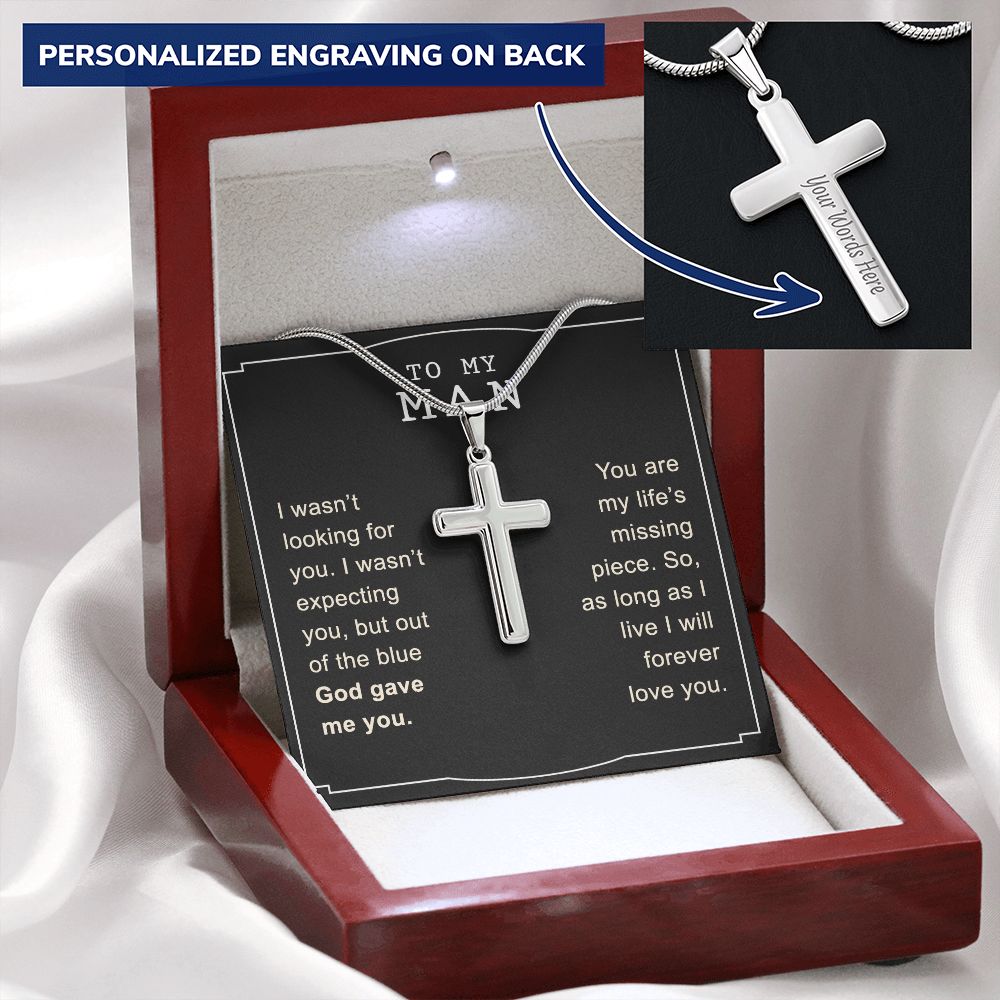 To My Man Cross Necklace From Girlfriend, Engraved Cross Necklace Gift For Husband, Necklace For Man, Jewelry Gift For Men Mans Gift Necklace Personalized Jewelry Gift From Soulmate My Wife Fiancee Personalized Cross Necklace 2222