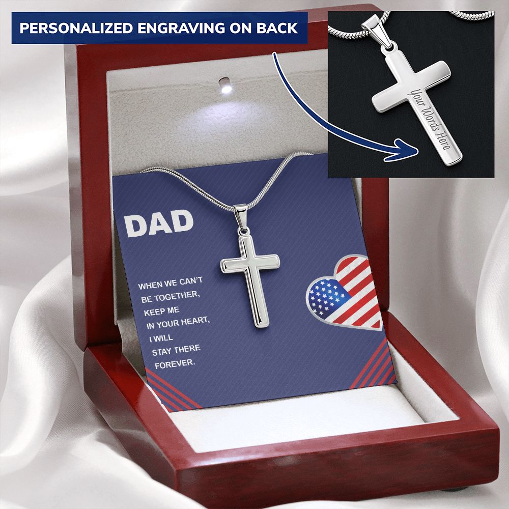 To My Dad Heart Flag Usa Necklace Pendant Gift From Daughter Or Son Necklace For Keep Me Your Heart Happy Father's Day, To Dad Father In Law On Birthday Anniversary