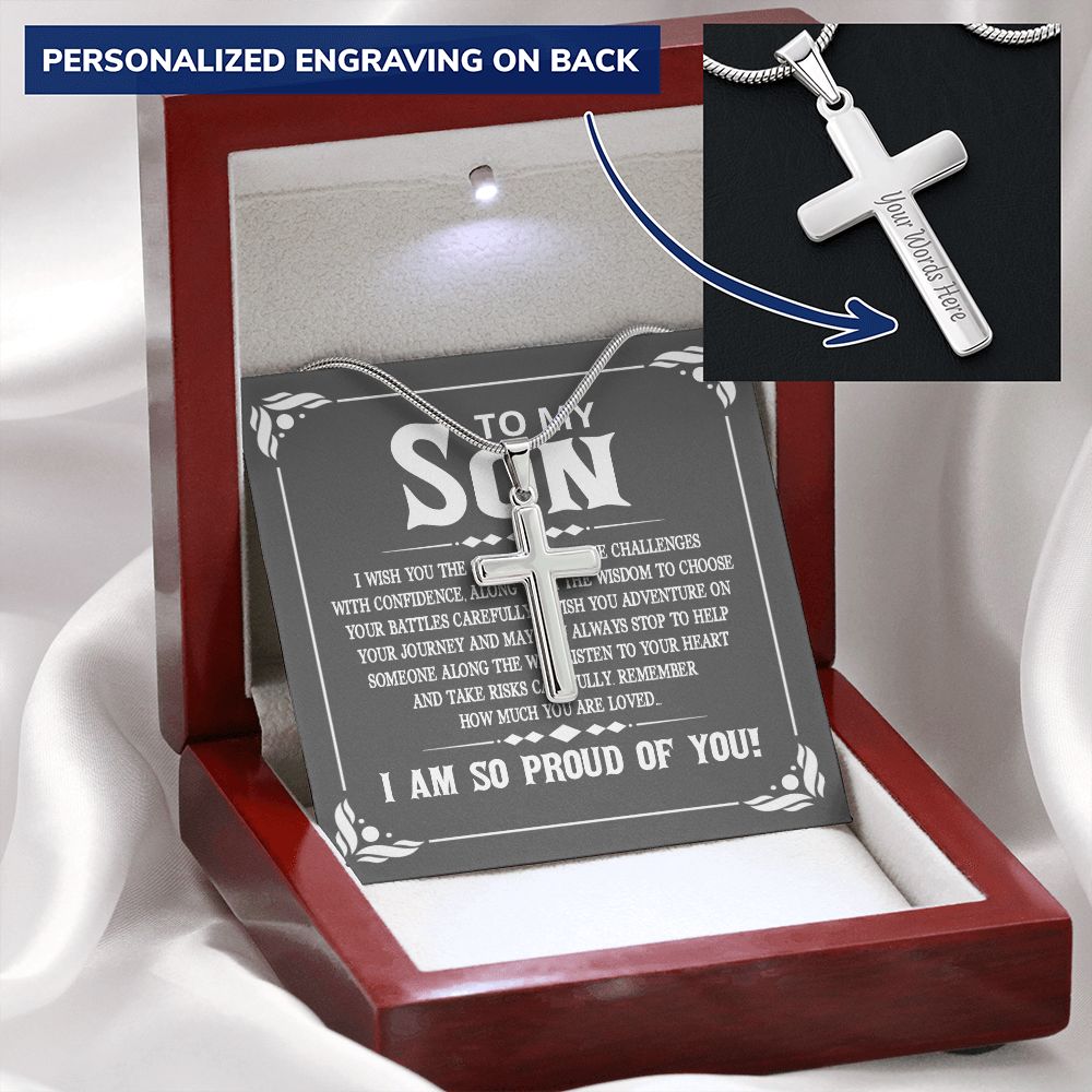 To My Son - I wish you the strength to face challenges Personalized Cross Necklace
