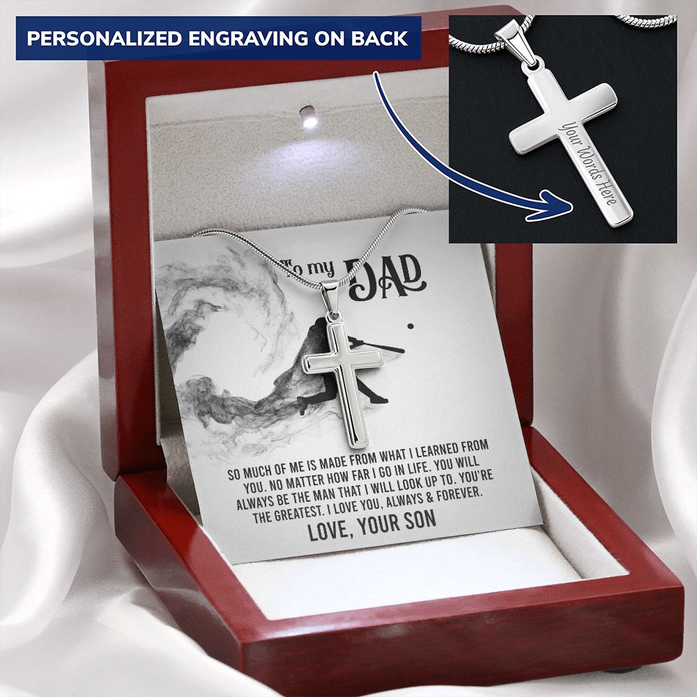 To My Dad Cross Necklace Gift for Men Dad Father Gift Necklace from Son Daughter Jewelry for Father Birthday Gift for Dad Baseball Gift for Men Father Son Gifts, Baseball Cross Necklace Gift For Dad Personalized Cross Necklace