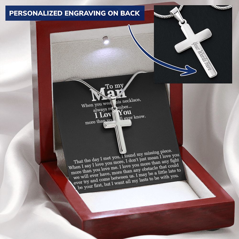 To My Man Cross Necklace Gift From Soulmate, Wife, Girlfriend, To Men Cross Pendant, Jewelry Gift For Mens, Boyfriend Gift Necklace Man Gift Cross Necklace Gift For Man, Women And Man Necklace Personalized Cross Necklace 2222