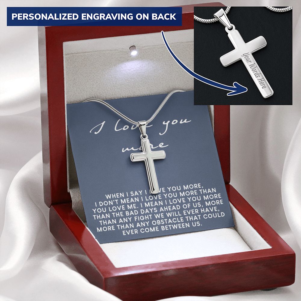 Romantic Gifts For Him, Cute Gifts For Boyfriend Jewelry, Long Distance Relation Jewelry For Men Stainless Artisan Crafted Cross Necklace with Message Card Luxury Box Personalized Cross Necklace