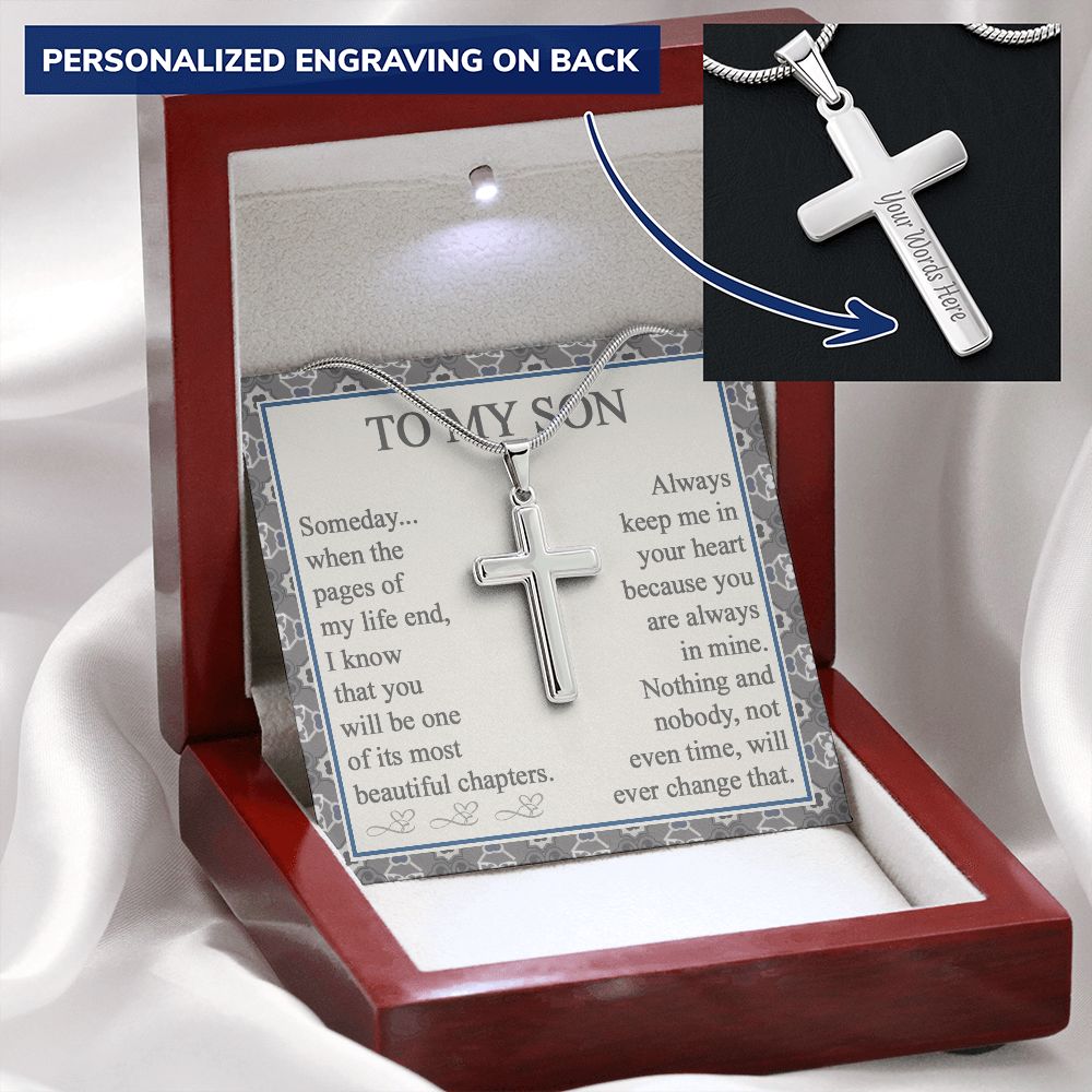 To My Son Artisan Cross Necklace with Message Card and Gift Box Gift for Son From Mom And Dad Jewelry For Men Stainless Artisan Crafted Cross Necklace with Message Card Luxury Box Personalized Cross Necklace