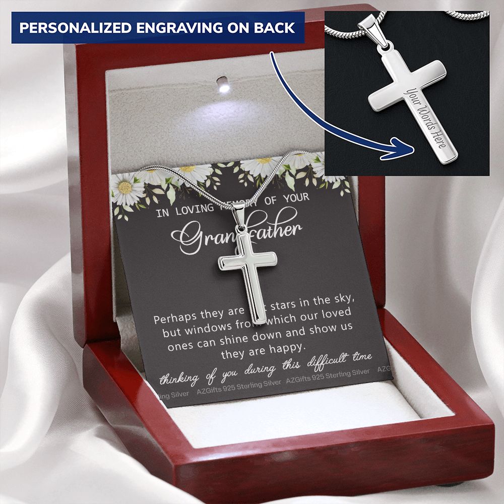 Grandfather Memorial Gift, Loss Of Grandfatherr Necklace, Loss of Grandpa Gift, Loss Of A Family Member, Memorial Gift For Loss Of, Grandpa Memorial Jewelry for Women Condolence Gifts Personalized Cross Necklace