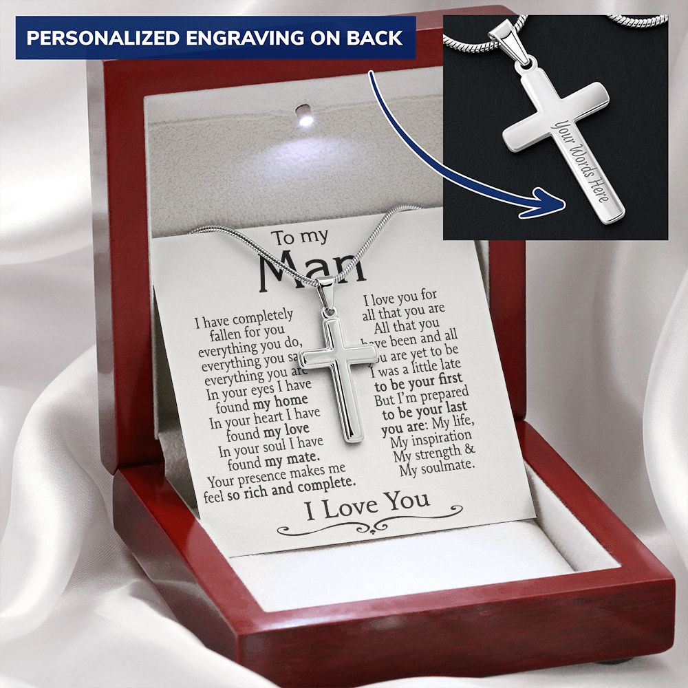 Jewelry For Mens - Personalized Cross Necklace For Men - To My Man Cross Necklace From Girlfriend Fiancee Soulmate, Smorkin Hot - Gift For Husband Boyfriend Birthday Fathers Day Gift Birthday Personalized Cross Necklace