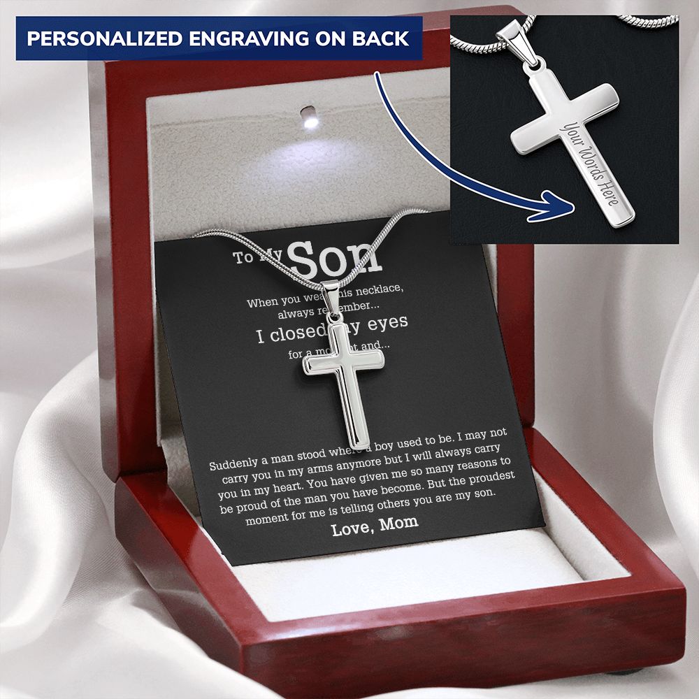 Sentimental Son Gifts Cross Necklace From Mom, Son Cross Necklace, Mother to Son Gifts Cross Necklace, Gift Necklace for Son Birthday, Unique Gifts for Son from Mother, Son Gift from Mom Mother Personalized Cross Necklace