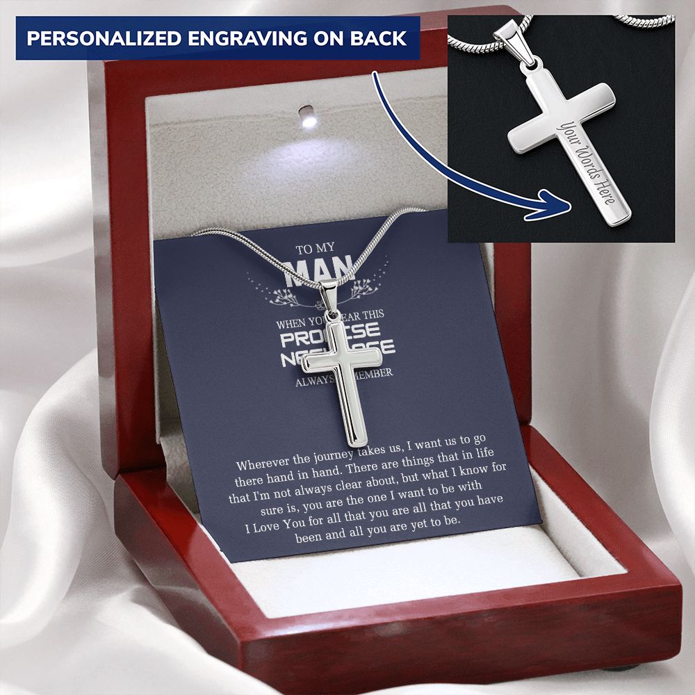 Sentimental Gifts for Boyfriend Birthday Unique, To My Man Jewelry Gift From Soulmate Wife Stainless Artisan Crafted Cross Necklace with Message Card Luxury Box Personalized Cross Necklace
