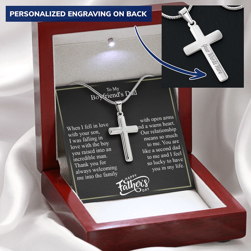 To My Boyfriend's Dad Cross Necklace From Daughter, Father's Day Pendant Gift for Boyfriend's Father, Personalized Cross Necklace For Boyfriend's Dad, Gift Necklace For Him, Jewelry Gift For Men