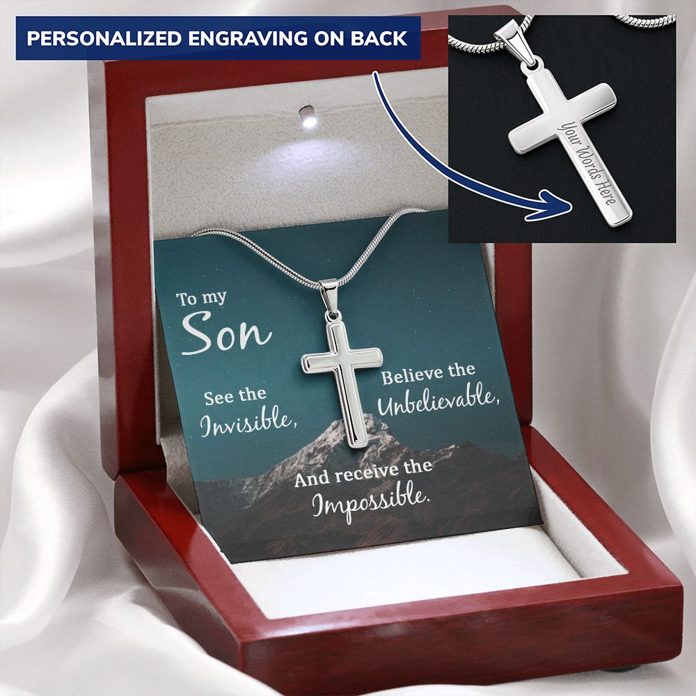 To My Son Necklace From Mom, Son Gifts From Mom and Dad, Mother and Son Necklace, Birthday Gift For My Son Graduation Christmas Faith Cross Necklace Present11 Personalized Cross Necklace