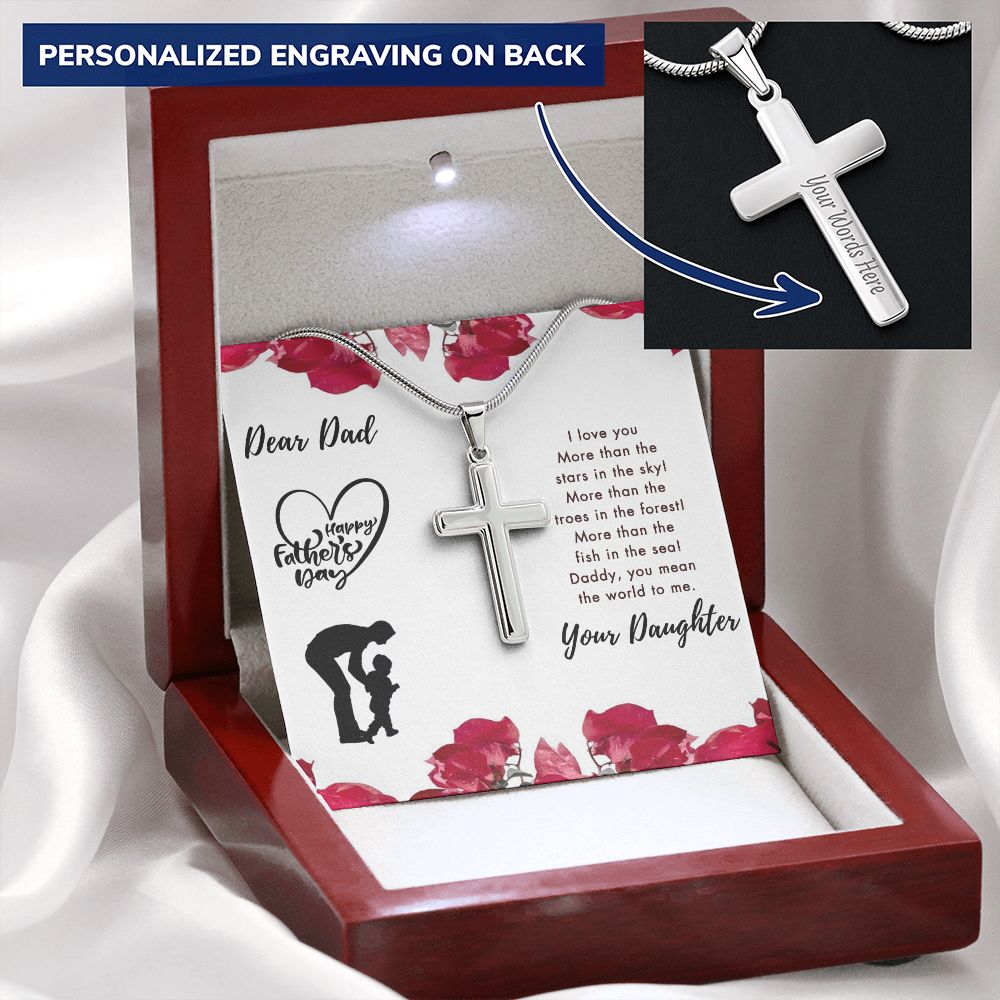To My Dad Cross Necklace From Daughter, Father's Day Pendant Gift for Dad, Father And Daughter Personalized Cross Necklace Gift For Dad Necklace For Him, Jewelry Gift For Men, Mans Gift Necklace