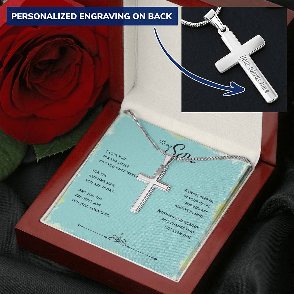 To My Son Cross Necklace Gift For Son From Dad And Mom, Jewelry For Men Silver