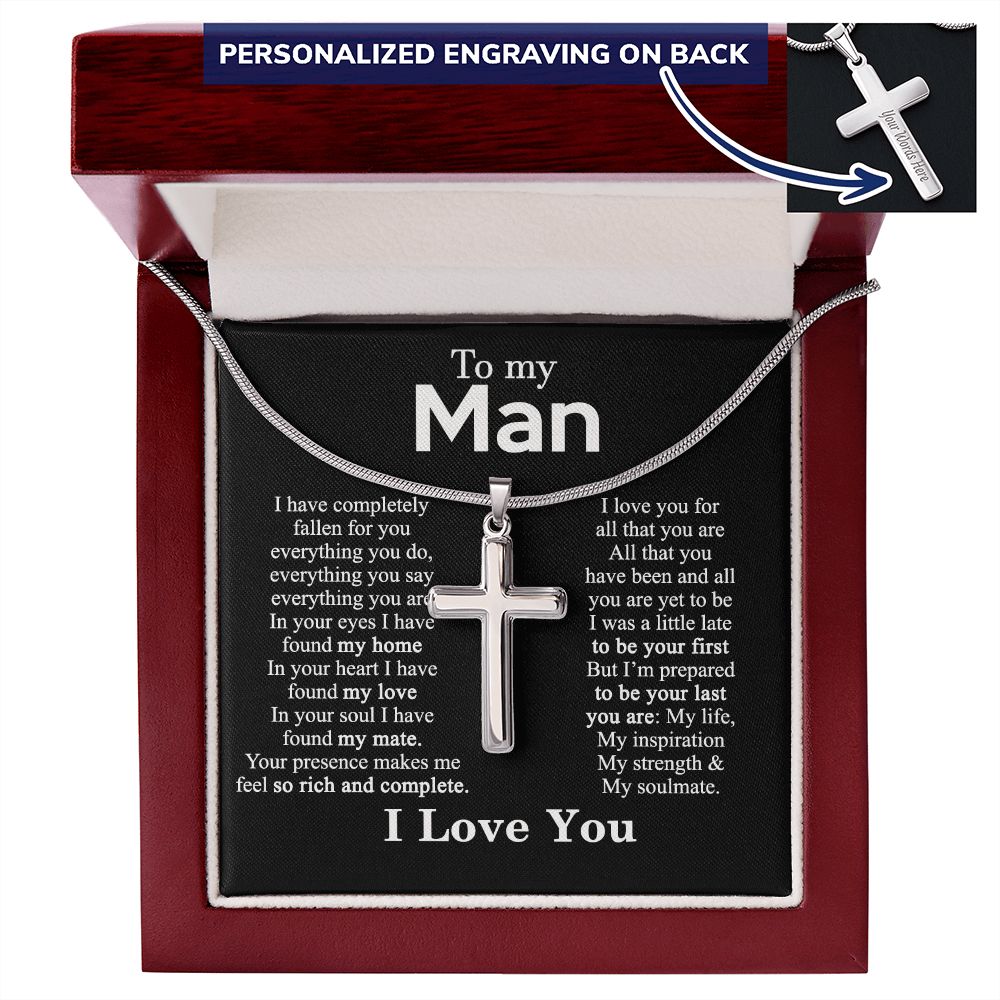 To My Man Cross Necklace Gift From Soulmate, Wife To Husband, Jewelry Gift For Mens, Necklace Gift For Man Gift Necklace, Cross Pendant Gift For Man From Soulmate, Women And Man Cross Necklace Gift Personalized Cross Necklace 2222