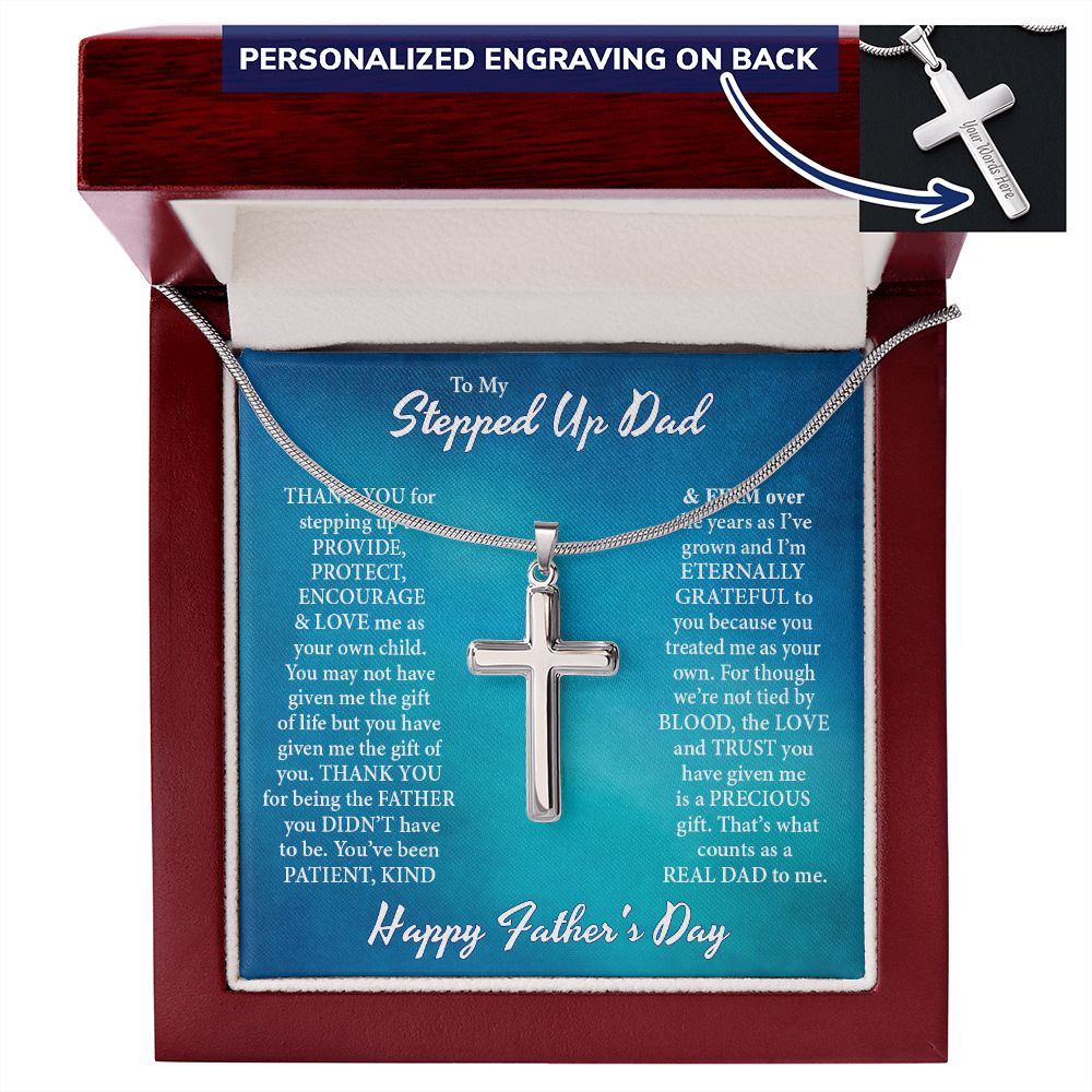 To My Step Dad Cross Necklace From Daughter, Stainless Steel Cross Necklace, Jewelry Gift For Men, Father's Day Necklace Gift For Dad, Graduation Gift Necklace For him, Stepped Up Dad Gift Necklace Personalized Cross Necklace 2222