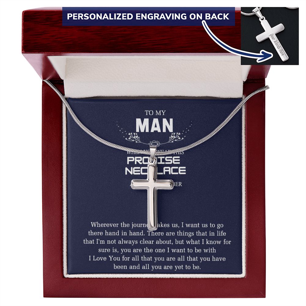 To My Man Cross Necklace From Girl, Woman, Sentimental Gifts Necklace for Man, Boyfriend Birthday Unique, Stainless Cross Necklace Gift For Man, Jewelry Gift For Men, Man Gift Necklace For Him Personalized Cross Necklace 2222