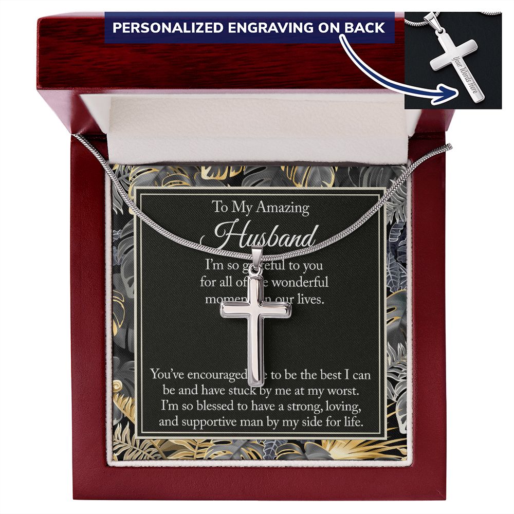 Husband And Wife Gift Necklace, To My Amazing Husband Cross Necklace From Wife Jewelry For Men Stainless Artisan Cross Necklace Gift For Husband, Jewelry Gift For Men, Man Gift Necklace For Him Personalized Cross Necklace 2222