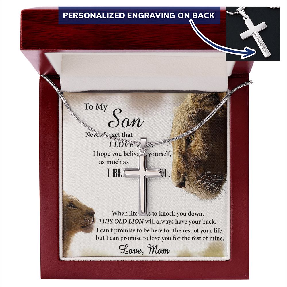 Personalized Necklace Gift For Son from Mom, To My Son Cross Necklace Gift from Mom, My Son Necklace from Mom, Lion Son Cross Pendant Necklace from Mom, Graduation Gift Necklace for Sons Birthday Personalized Cross Necklace 2222