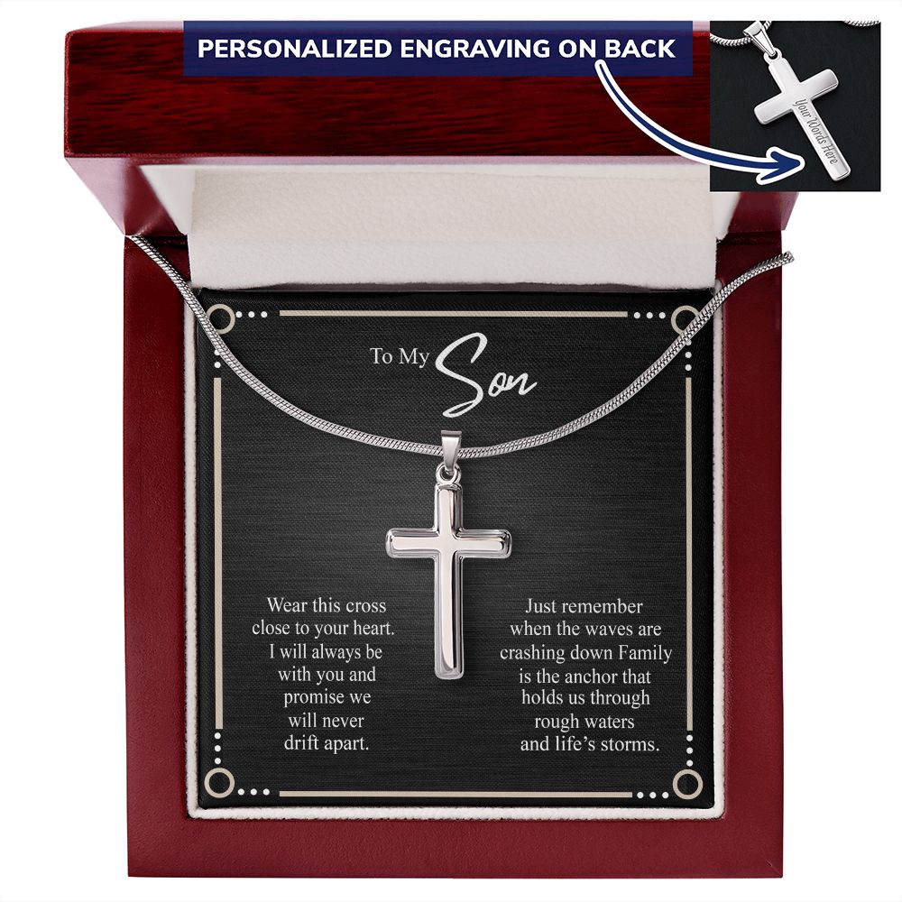 To My Son Cross Necklace From Mom, Jewelry Gift For Son From Mom, Cross Necklace Gift For Men, Boys Stainless Steel Cross Chains For Son, Mom To Son Necklace Gift On Birthday Graduation Christmas Personalized Cross Necklace 2222