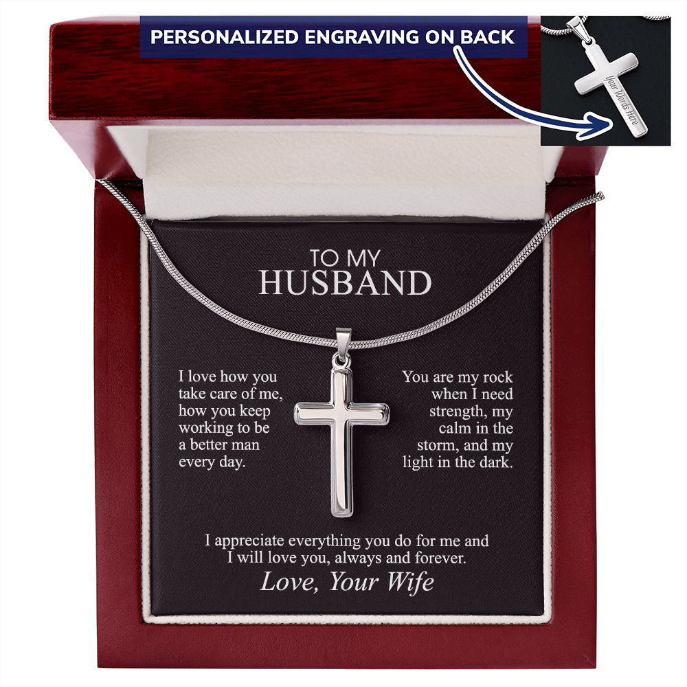 To My Husband Cross Necklace Gift From Wife, Soulmate Personalized Engraved Cross Necklace Gift For Husband, Jewelry Gift For Men, Mans Gift Necklace For Him, Husband And Wife Cross Necklace Gift Personalized Cross Necklace 2222
