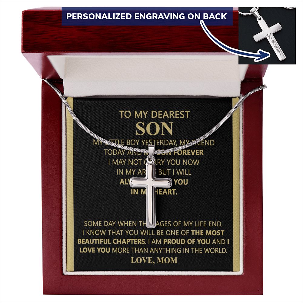 To My Dearest Son Cross Necklace Gift for Dearest Son Birthday, Graduation Gift Necklace For Son, Christmas Jewelry For Men, Stainless Cross Necklace Gift For Son, Necklace Pendant Gift For Son