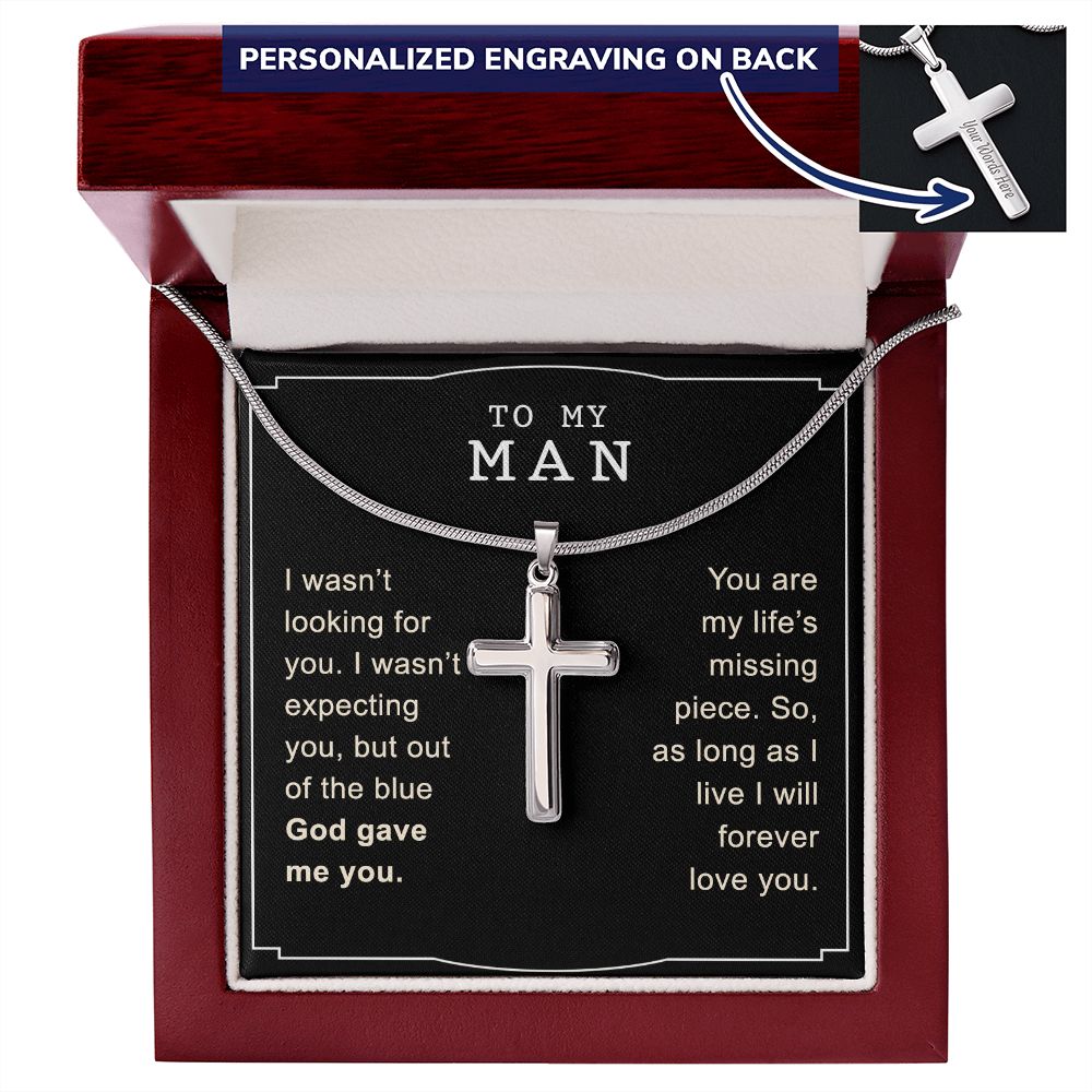 To My Man Cross Necklace From Girlfriend, Engraved Cross Necklace Gift For Husband, Necklace For Man, Jewelry Gift For Men Mans Gift Necklace Personalized Jewelry Gift From Soulmate My Wife Fiancee Personalized Cross Necklace 2222