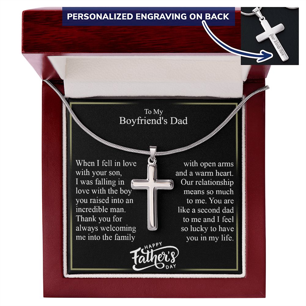 To My Boyfriend's Dad Cross Necklace From Daughter, Father's Day Pendant Gift for Boyfriend's Father, Personalized Cross Necklace For Boyfriend's Dad, Gift Necklace For Him, Jewelry Gift For Men
