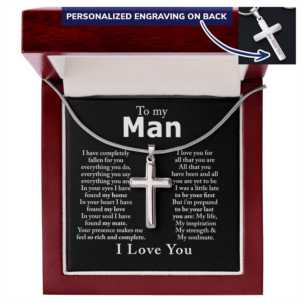 To My Man Cross Necklace From Women, Gift Cross Necklace For Man, Boyfriend, Birthday Gift Cross Necklace From Soulmate Wife Jewelry For Men, Mans Gift Cross Necklace For Man, Necklace Gift For Him Personalized Cross Necklace 2222