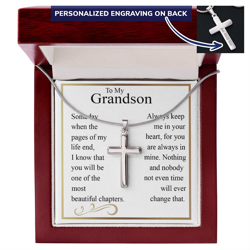To My Grandson Cross Necklace Gift From Frandma Or Grandpa, Cross Pendant Gift For Grandson From Grandma, Birthday Gifts Necklace For Grandson, Jewelry For Men Cross Necklace Gift For Grandson Gift Personalized Cross Necklace 2222