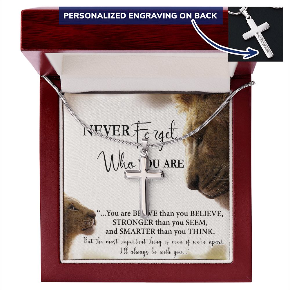 Father And Son Lion Cross Necklace Gift From SOn, Never Forget Necklace Gift From Son, Lion Dad Cross Necklace Birthday Gifts For Father Jewelry Son Gifts From Dad, Father's Day Necklace Gifts Personalized Cross Necklace 2222