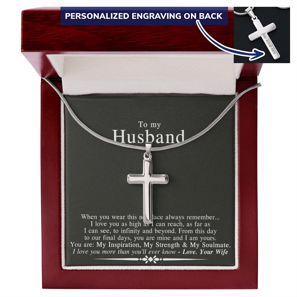 To My Husband Cross Necklace From Wife, Husband And Wife Cross Necklace, Jewelry Gift For Men, Man Gift Necklace, Wife To Husband Cross Necklace Pendant, My Soulmate My Love Necklace Gift For Him Personalized Cross Necklace 2222