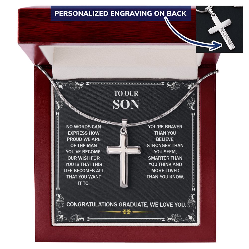 To My Son Cross Necklace From Mom, Gift Cross Necklace For Son From Dad On Birthday Christmas Graduation Gift To Son from Dad Mom, Personalized Necklace Gift for Son, To Our Son Cross Necklace Personalized Cross Necklace 2222