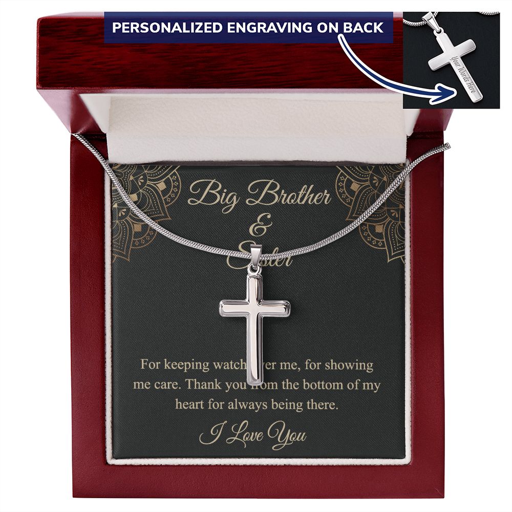 Brother And Sister Gift Cross Necklace, Pendant For Brother Cross Necklace Gift from Sister Jewelry For Men Stainless Artisan Crafted Cross Necklace, Jewelry Gift For Men, Man Pendant Gift For Him Personalized Cross Necklace 2222