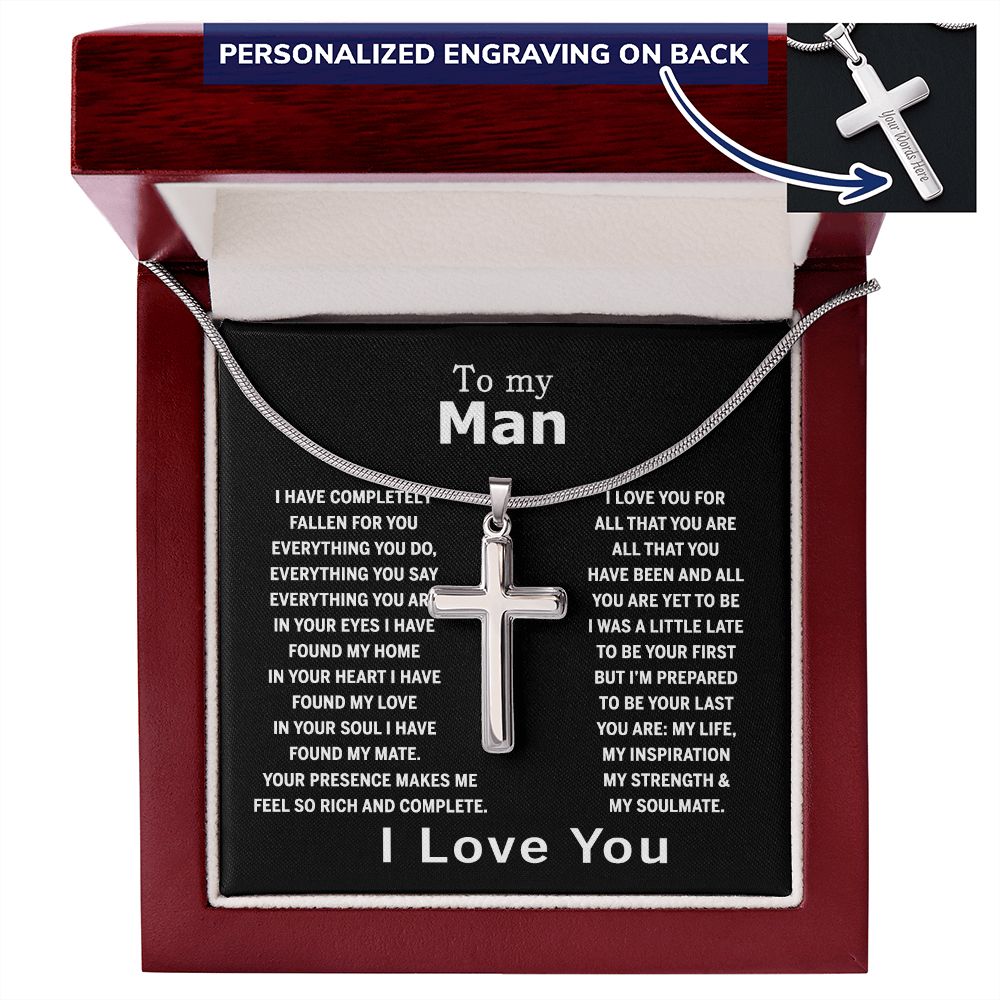 Cross Necklace Gift For Man, To My Man Cross Necklace From Women, Soulmate And Man Gift Necklace, Man And Soulmate Cross Necklace, Jewelry Gift For Men, Mans, Boyfriend Gift Necklace Gift For Him Personalized Cross Necklace 2222
