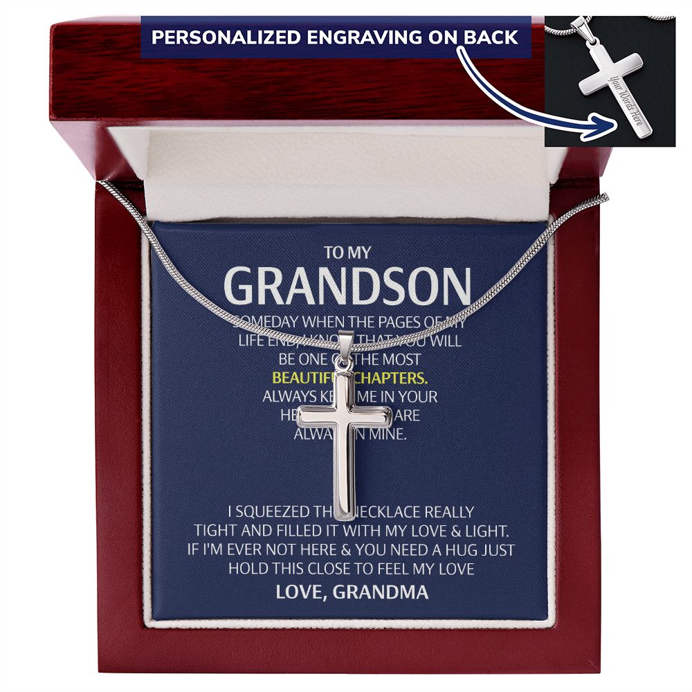 To My Grandson Cross Necklace From Grandma, Gift Necklace for grandson Cross Necklace Gift for Grandson, Grandma And grandson Gift Cross Necklace On Birthday, Graduation Jewelry Gift For Boys, Him Personalized Cross Necklace 2222