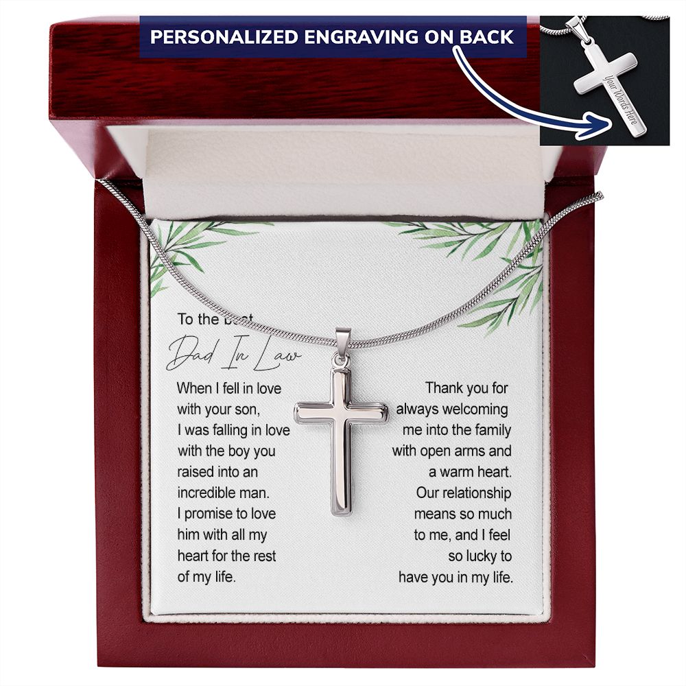 Father In Law Gift Father Of The Groom Wedding Gift For Father In Law From Bride, Jewelry For Men, Man Necklace Pendant, Stainless Cross Necklace Gift For Dad, Cross Necklace Gift On Wedding For Dad Personalized Cross Necklace 2222