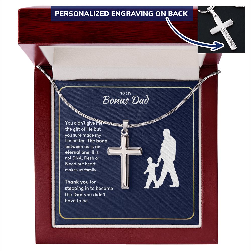 Bonus Dad Gift Necklace, To My Dad Cross Necklace From Son, Thank You Necklace Gift For Dad, Jewelry Gift For Men, Mans Gift Cross Pendant, Father And Son Cross Necklace Gift For Him, Bonus Dad Gift Personalized Cross Necklace 2222