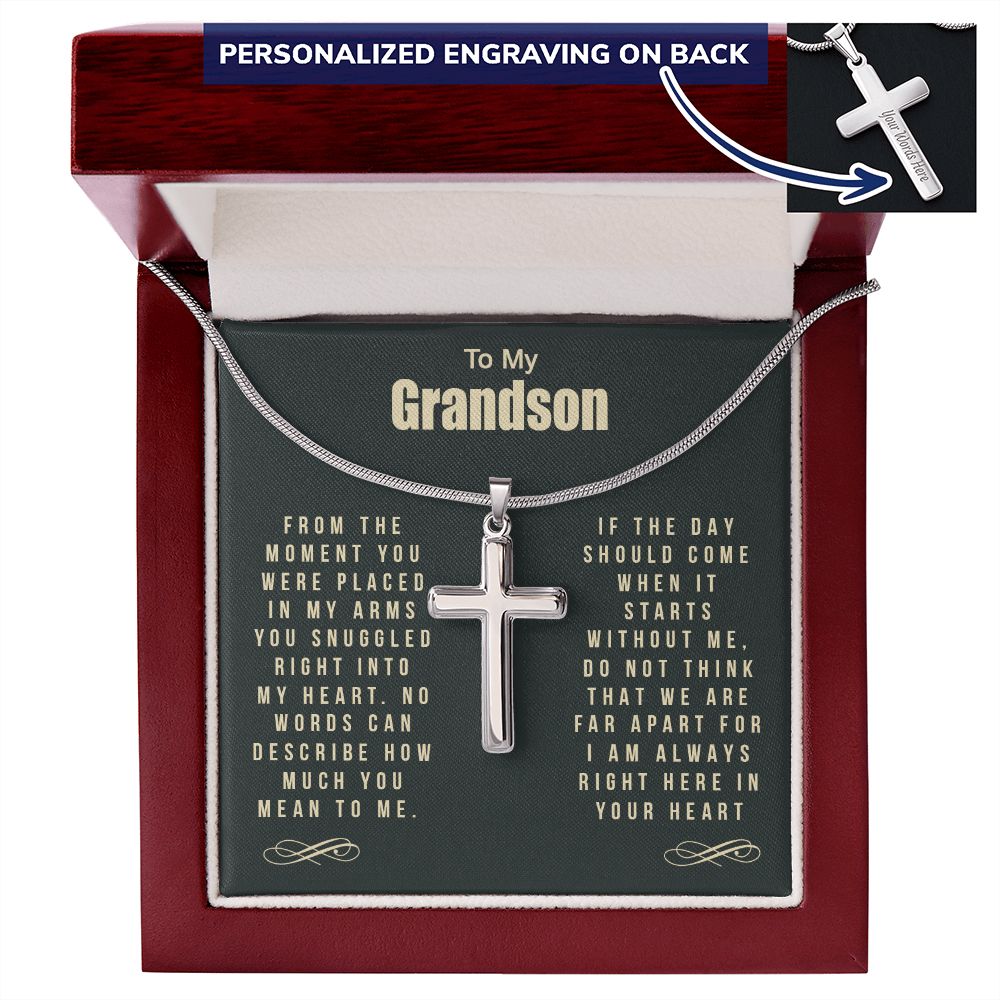 Grandson Gift Cross Necklace, To My Grandson Cross Necklace From Grandma Or Grandpa, Grandson And Grandma Jewelry Gift For Man, Boys Gift Necklace For Grandson Cross Pendant, Grandma To Grandson Personalized Cross Necklace 2222
