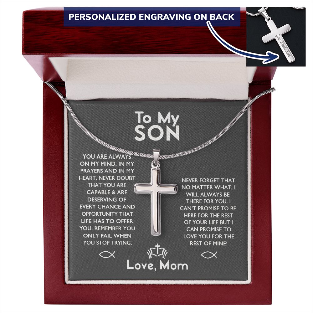 To My Son Message Card Jewelry, Personalized Necklace Gift For Son From Mom, Mother And Son Gift Necklace, Gift Necklace For Son On Anniversary Graduation, Jewelry Gift For Boys, Man Gift Necklace Personalized Cross Necklace 2222