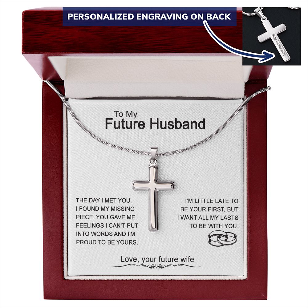 To My Future Husband Cross Necklace From Wife, Soulmate Jewelry Gift For Men, Mans Gift Necklace, Husband And Wife Cross Necklace Pendant, Future Husband Gift Necklace, Cross Necklace Gift For Him