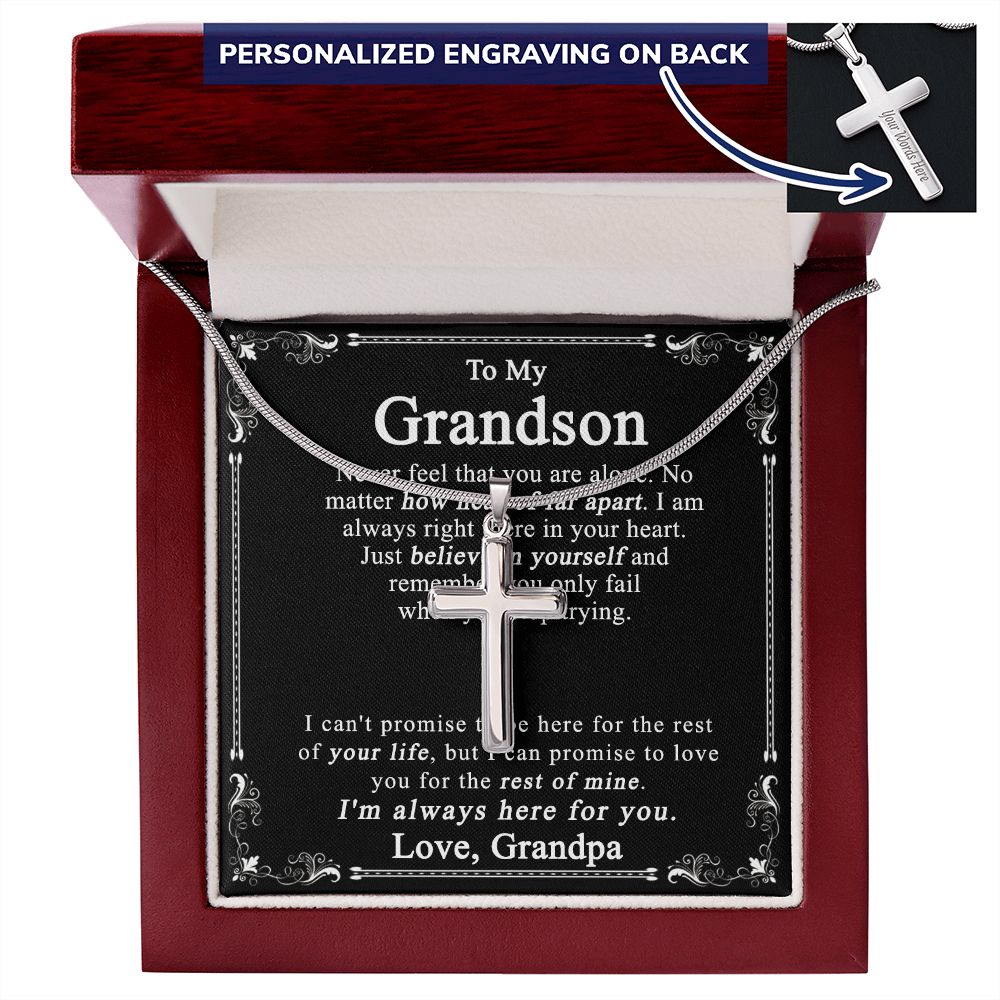 Grandson Keepsake Gift Cross Necklace For Grandson, Cross Pendant Gift For Grandson from Grandpa, Grandfather and Grandson Necklace, Grandson Jewelry, Cross Necklace for Grandson, Jewelry For Boys Personalized Cross Necklace 2222