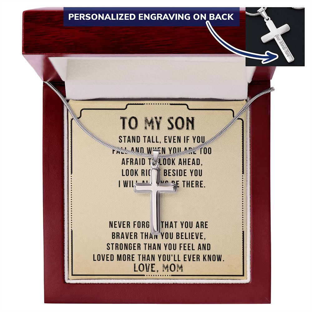 Personalized Necklace Gift For Son, To My Son Cross Necklace from Mom with Message Card and Gift Box, To My Son Cross Necklace for Birthday Graduation Gift For Son, Valentines Gifts for Son from Mom Personalized Cross Necklace 2222