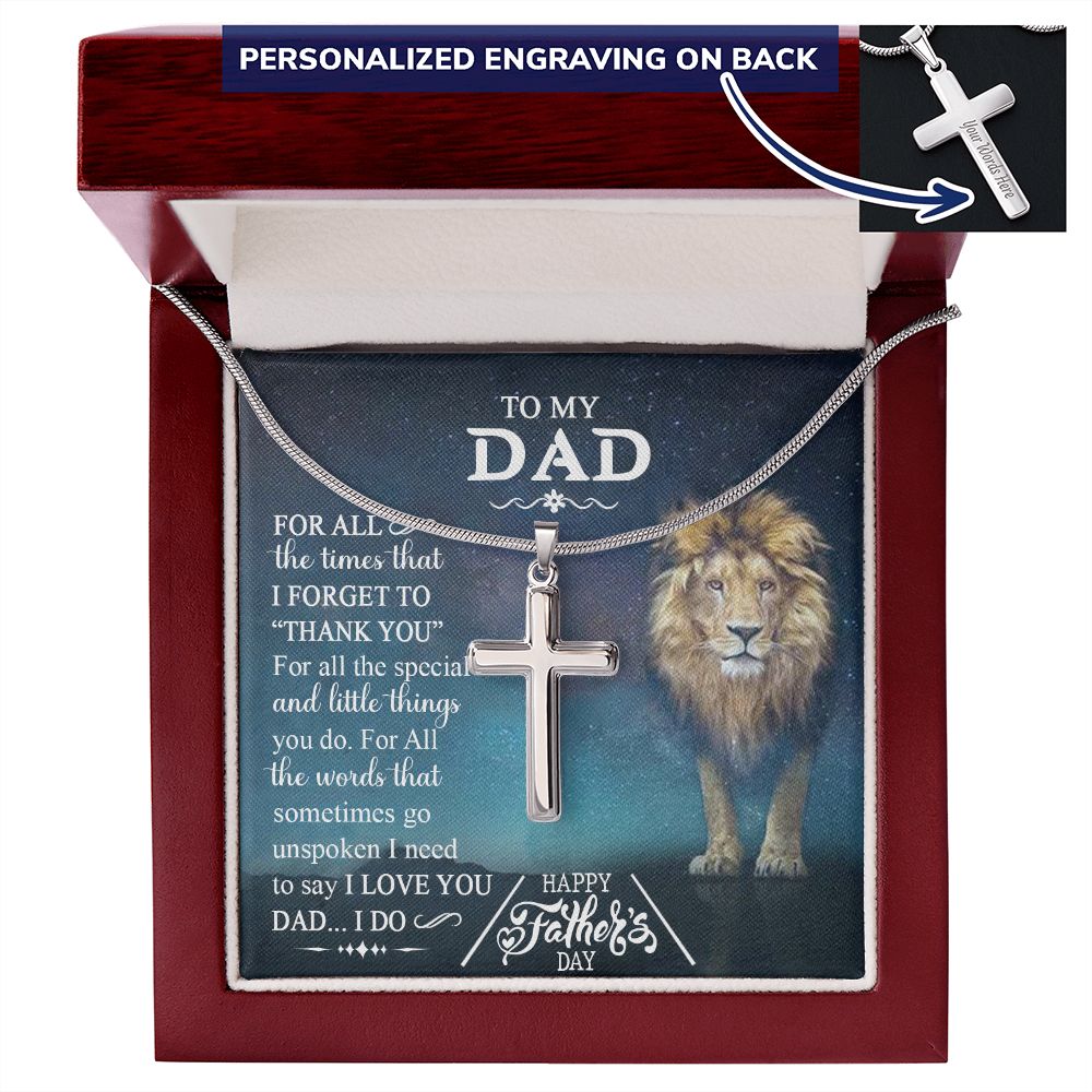 Lion Dad Cross Necklace, To My Dad Lion Cross Necklace From Daughter, Thank You For Dad Cross Necklace, Gift Necklace For Dad, Lion Father And Daughter Cross Pendant, Jewelry Gift For Men, Daddy Personalized Cross Necklace 2222