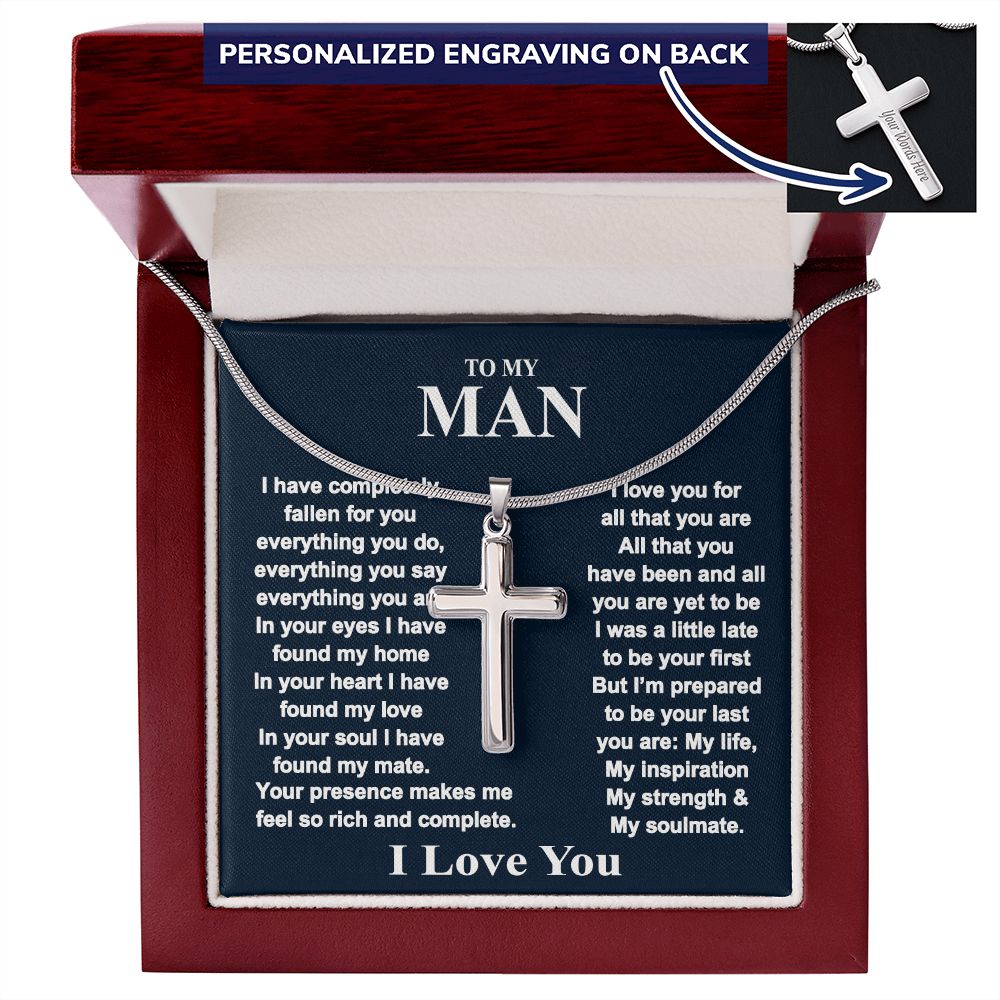 To My Man Cross Necklace Gift From Wife, Girlfriend, Fiancee Box With Card For Boyfriend, Anniversary Personalized Necklace Gift For Man, Jewelry Gift Cross Necklace For Men, Mans Gift Necklace Personalized Cross Necklace 2222