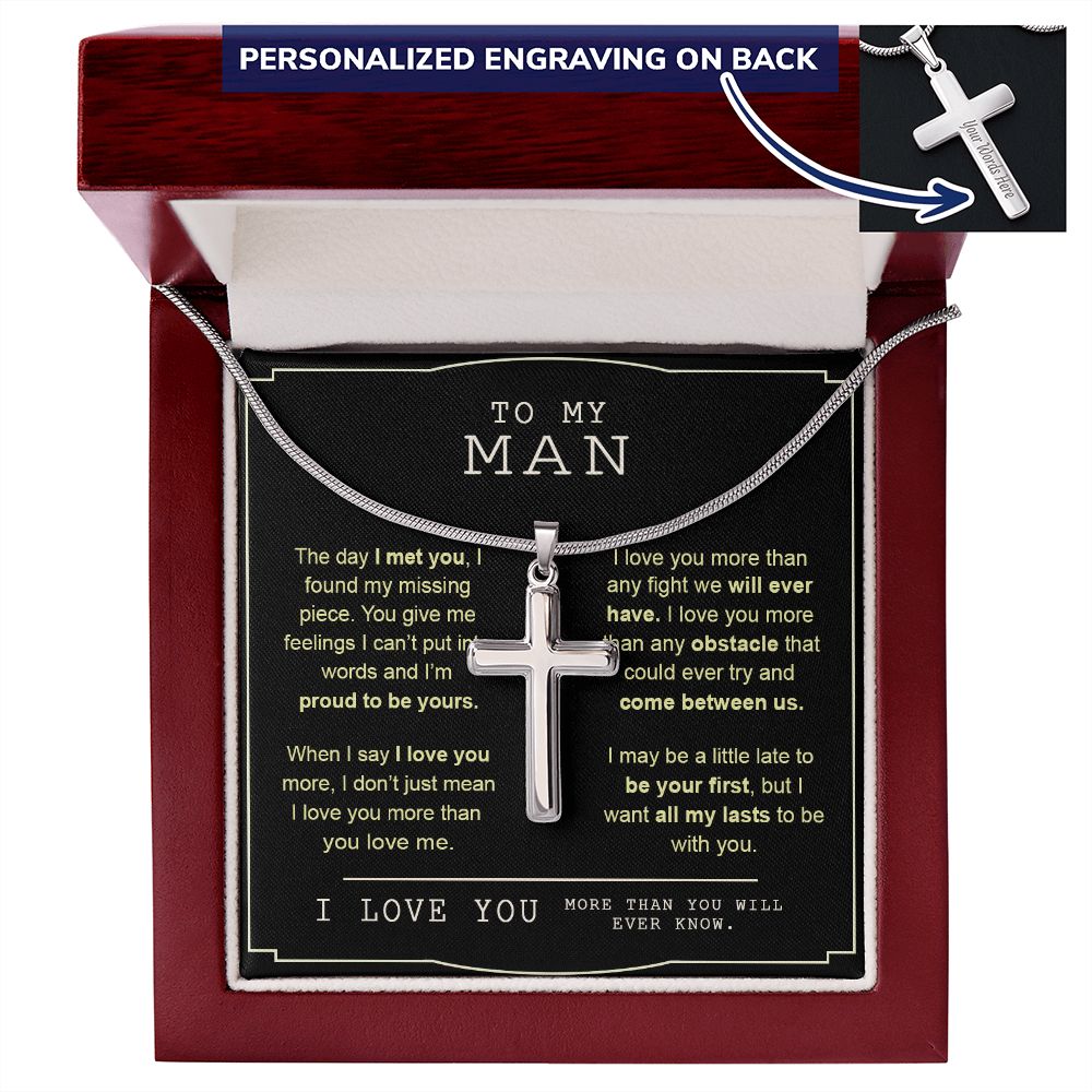 To My Man Cross Necklace From Women, Gift Cross Necklace For Man, Boyfriend, Birthday Gift Cross Necklace From Soulmate Wife Jewelry For Men, Gift Cross Necklace For Man, Him Necklace Gift From Her Personalized Cross Necklace 2222
