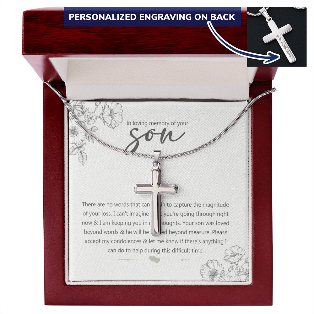 Bereavement Gift Loss of Son In Loving Memory Of Your Son Memorial Necklace Jewelry For Men Stainless Cross Necklace Gift For Son, Mother And Son Jewelry Gift For Men, Boys GIft Cross Necklace Personalized Cross Necklace 2222