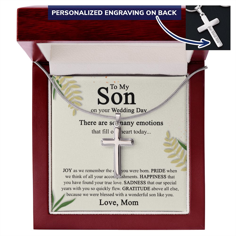 To My Son On His Wedding Day Cross Necklace from Mom, Gifts Cross Necklace for Son on Wedding Day from Mom, Mother Gift Necklace To Son on Wedding Day, Necklace for Son, Jewelry Gift For Boys Men Personalized Cross Necklace 2222