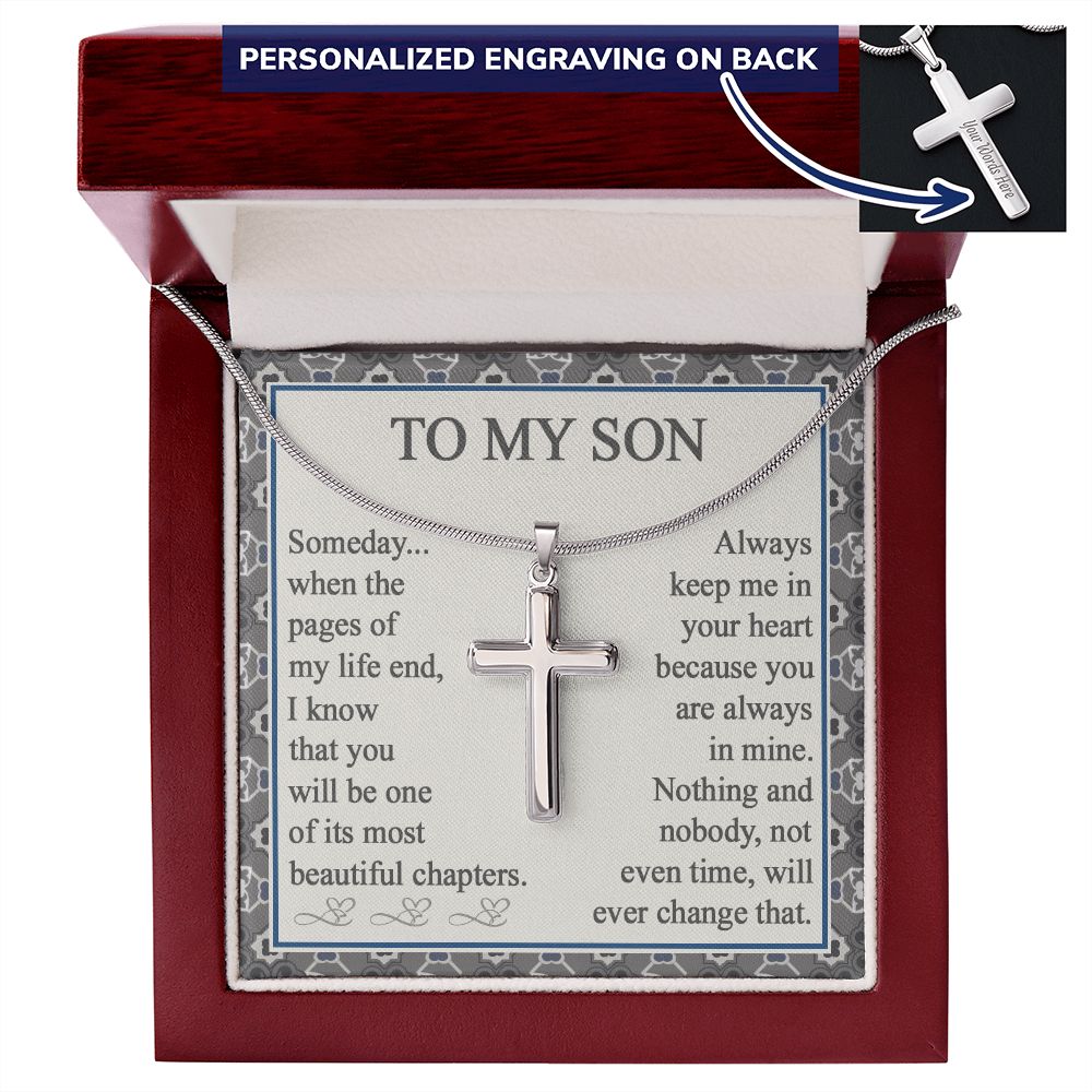 To My Son Cross Necklace From Mom with Message Card and Gift Box, Cross Necklace Gift for Son From Mom And Dad Jewelry For Men Stainless Artisan Crafted Cross Necklace To Son From Mom, Mother And Son Personalized Cross Necklace 2222
