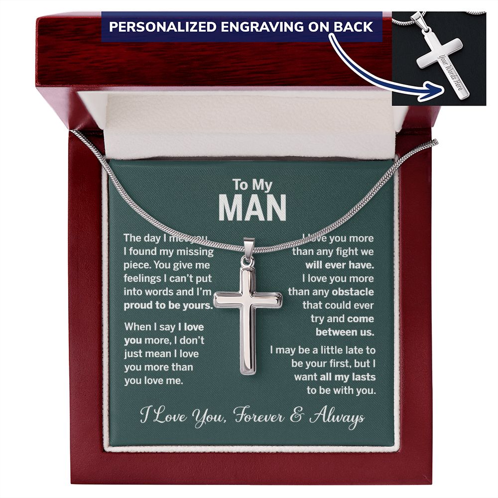 To My Man Cross Necklace From Soulmate, Love You Necklace Forever And Always, Man And Girl Gift Necklace, Jewelry Gift For Men, Mans Gift Pendant Necklace For Him, My Man Necklace Gift From Her Personalized Cross Necklace 2222