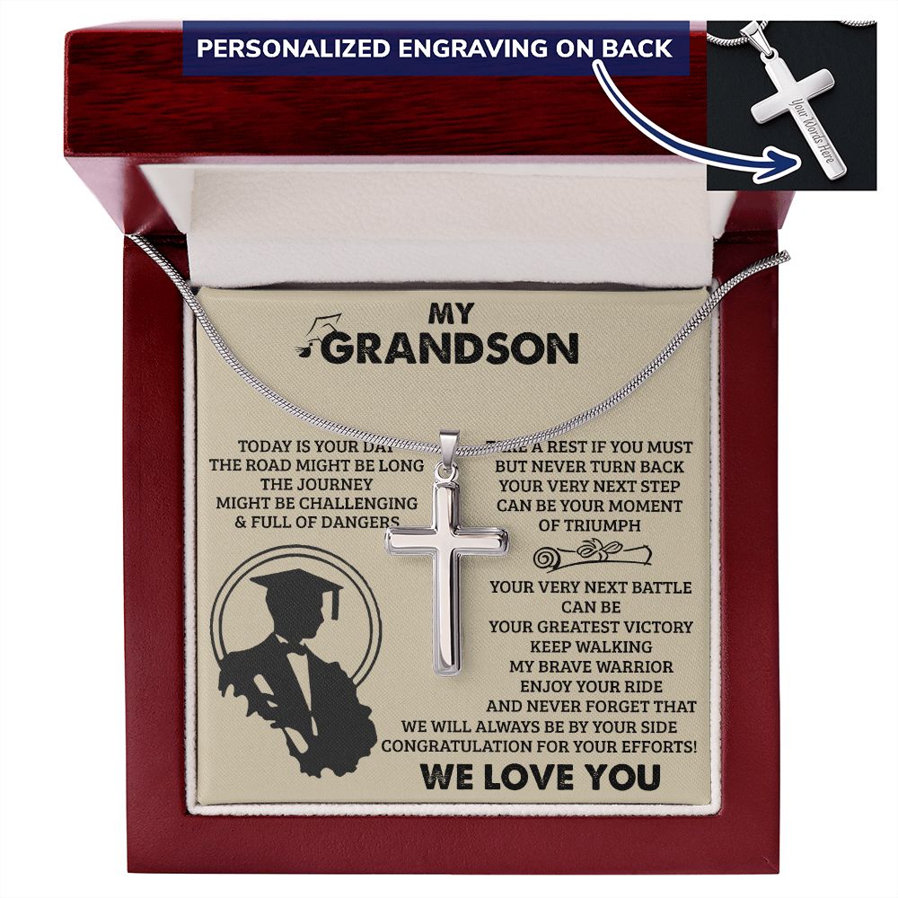 Graduation Gift Necklace, To my Grandson Cross Necklace Gift From Grandma, Grandpa, Necklace Gift For Grandson, Jewelry Gift For Boys, Man Cross Pendant, Graduation Necklace Gift For Him We Love You Personalized Cross Necklace 2222