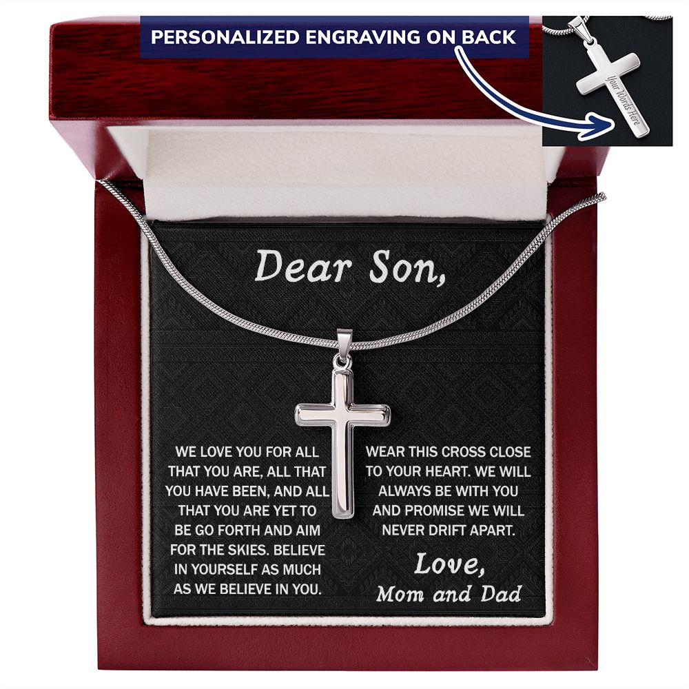 To My Son Cross Necklace From Mom, Jewelry Gift For Son, Necklace From Dad Birthday Christmas Graduation Gift from Dad Mom, Dear Son We Love You Pendant, Cross Necklace Gift For Boys, For Man Personalized Cross Necklace 2222